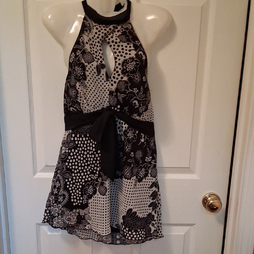 Studio 1940 Black and White Floral Halter Top